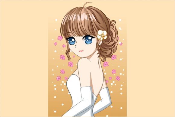 Designing Romance: The Beautiful Girl Wearing Wedding Dress Illustration
