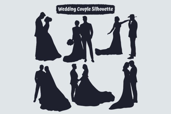 Elegant Wedding Couple Silhouettes: A Versatile Design Collection