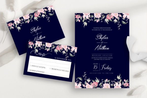 Navy Blue & Floral: Crafting Your Dream Wedding Invitation Suite