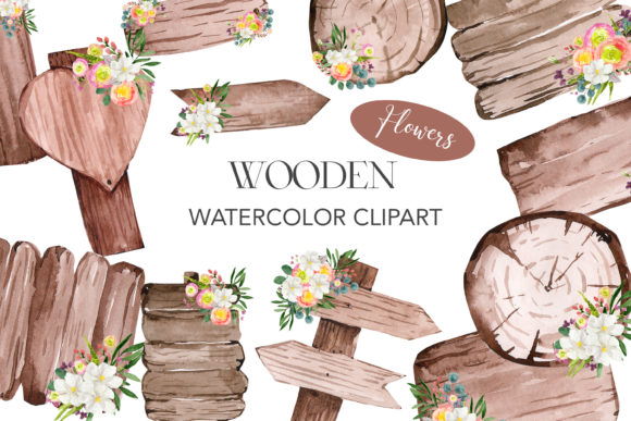 Watercolor Wooden Wedding Clipart: Rustic Elegance for Your Designs
